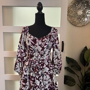 Express Floral Jumpsuit - Purple and White